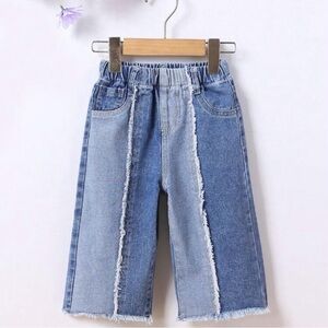 Baby Girl Two Tone Raw Hem Wide Leg Jeans